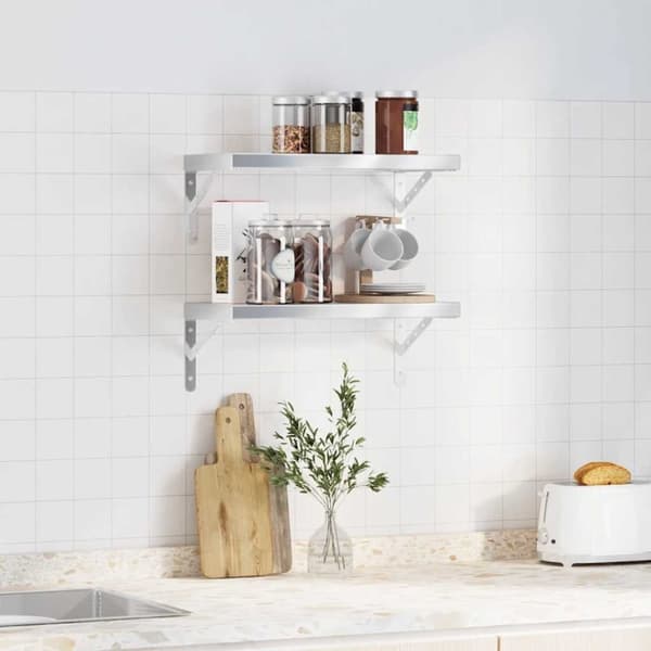 vidaXL Vegghyller 2 stk 50x23,5x3 cm sølv rustfritt stål