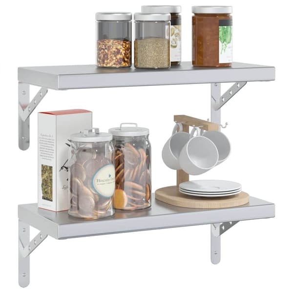 vidaXL Vegghyller 2 stk 50x23,5x3 cm sølv rustfritt stål