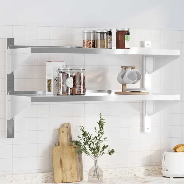 vidaXL Vägghyllor 2 nivåer 100x40x60 cm silver rostfritt stål