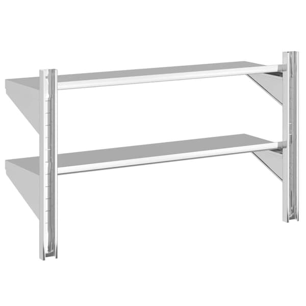 vidaXL Vegghylle 2 etasjer 100x30x60 cm sølv rustfritt stål