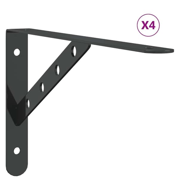 vidaXL Hyllebraketter 4 stk 30x2,5x15,5 cm svart rustfritt stål