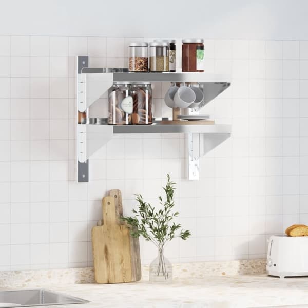 vidaXL Vegghylle 2 etasjer 50x30x48 cm sølv rustfritt stål