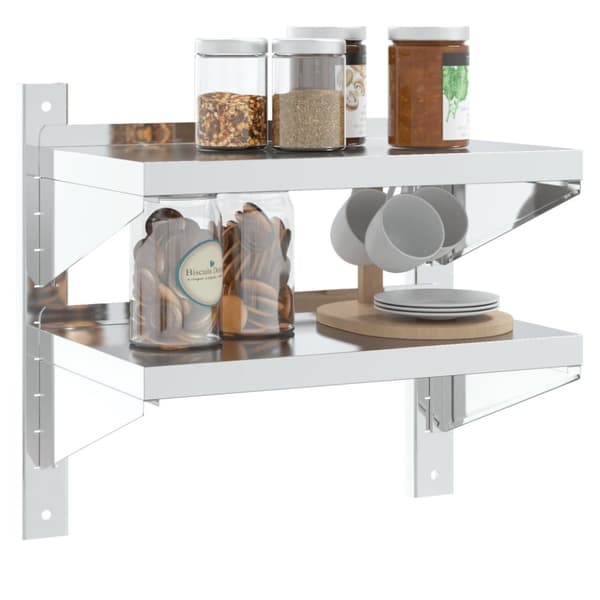 vidaXL Vegghylle 2 etasjer 50x30x48 cm sølv rustfritt stål