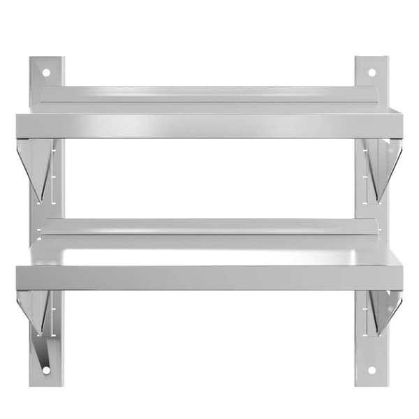 vidaXL Vegghylle 2 etasjer 50x30x48 cm sølv rustfritt stål