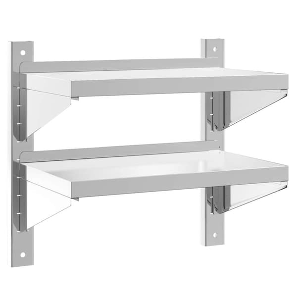vidaXL Vegghylle 2 etasjer 50x30x48 cm sølv rustfritt stål