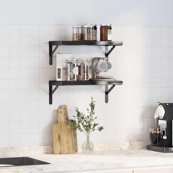 vidaXL Vegghyller 2 stk 50x23,5x3 cm svart rustfritt stål