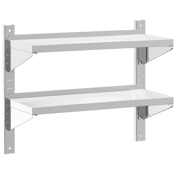 vidaXL Vegghylle 2 etasjer 75x30x60 cm sølv rustfritt stål
