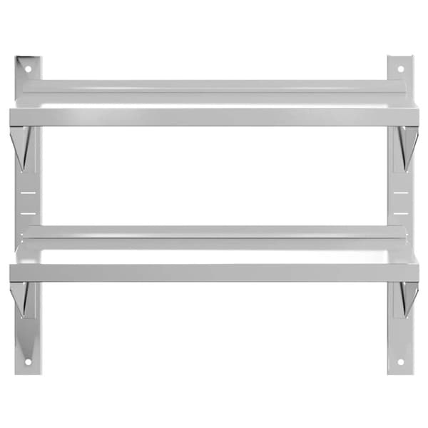vidaXL Vegghylle 2 etasjer 75x30x60 cm sølv rustfritt stål