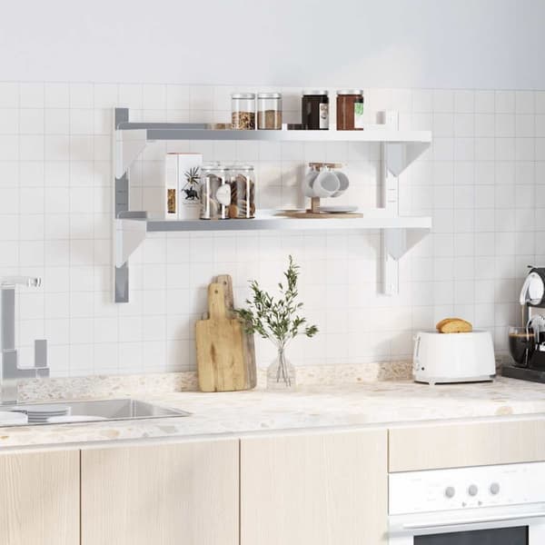vidaXL Vegghylle 2 etasjer 100x23,5x60 cm sølv rustfritt stål