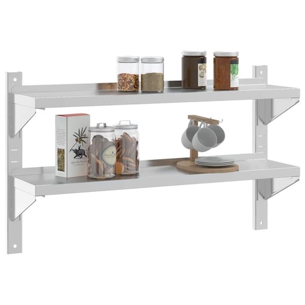 vidaXL Vegghylle 2 etasjer 100x23,5x60 cm sølv rustfritt stål
