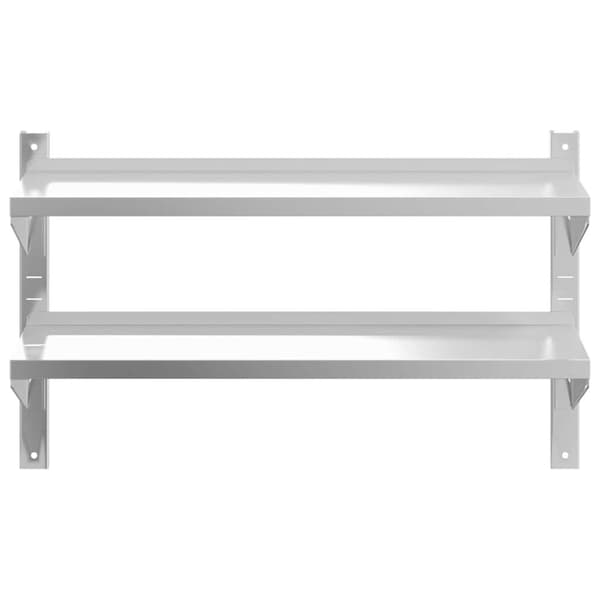 vidaXL Vegghylle 2 etasjer 100x23,5x60 cm sølv rustfritt stål