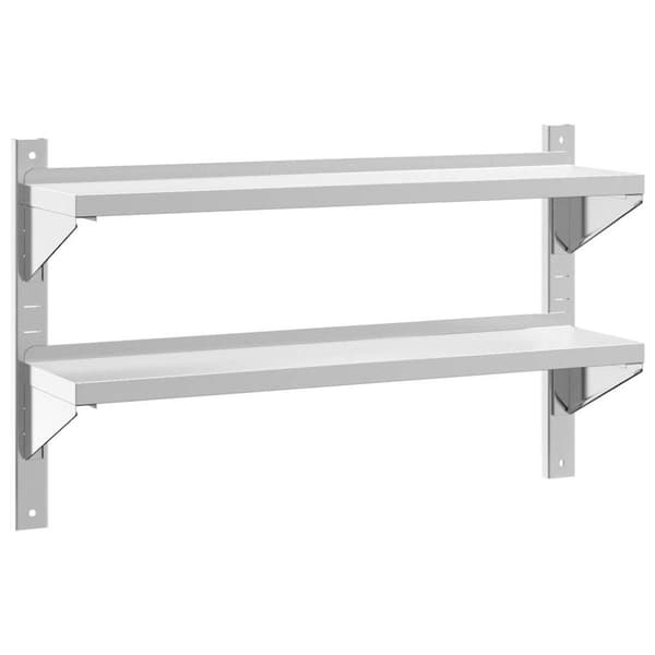 vidaXL Vegghylle 2 etasjer 100x23,5x60 cm sølv rustfritt stål
