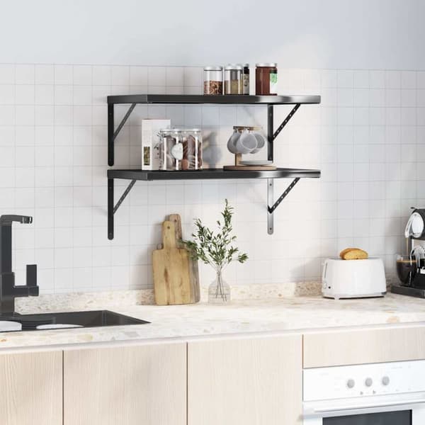 vidaXL Seinähyllyt 2 kpl 75x40x3 cm musta ruostumaton teräs