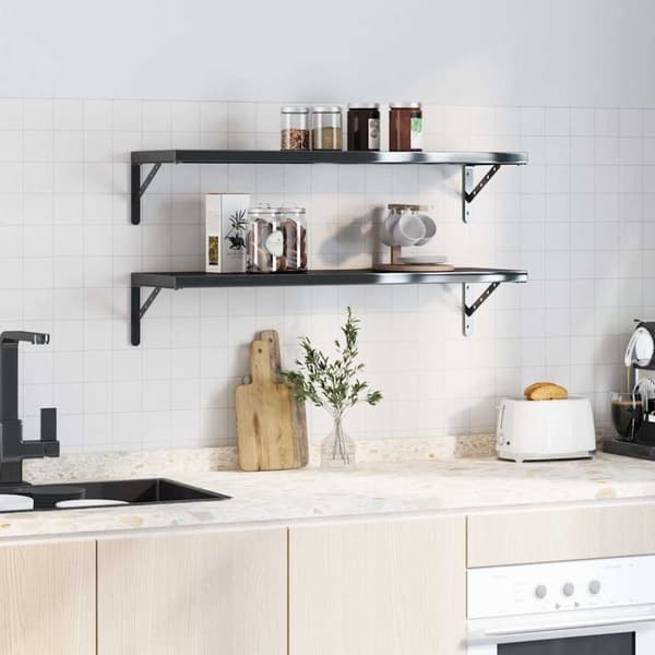 vidaXL Seinätelineet kpl 30x2,5x15,5 cm musta ruostumaton teräs