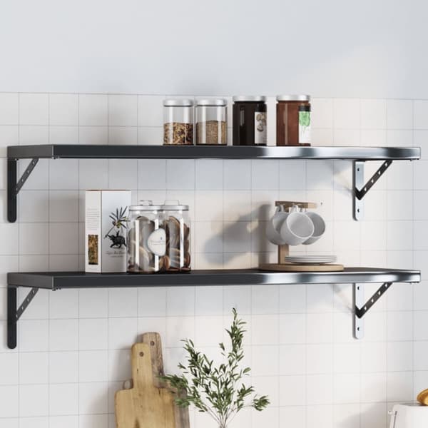 vidaXL Seinätelineet kpl 30x2,5x15,5 cm musta ruostumaton teräs
