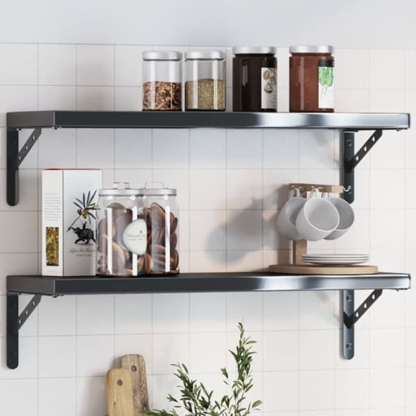 vidaXL Seinätelineet kpl 23,5x2,5x15,5 cm musta ruostumaton teräs