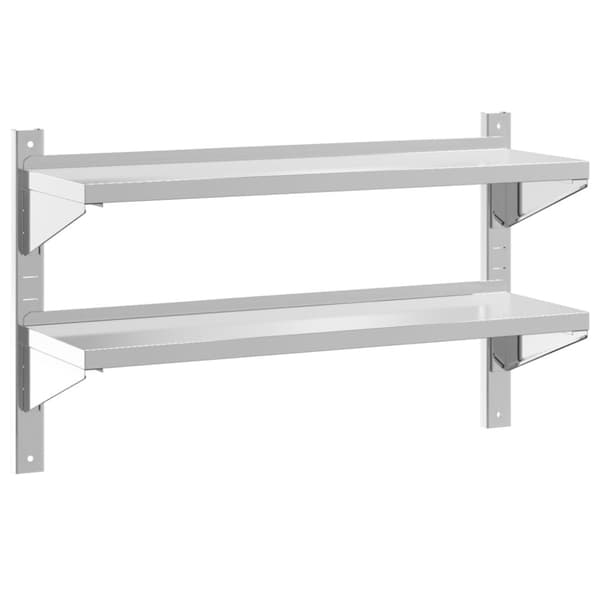 vidaXL Seinähylly 2-kerroksinen 100x30x60 cm hopea ruostumaton teräs