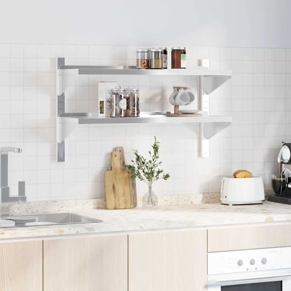 vidaXL Seinähylly 2-kerroksinen 100x30x60 cm hopea ruostumaton teräs