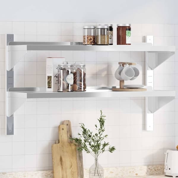 vidaXL Seinähylly 2-kerroksinen 100x30x60 cm hopea ruostumaton teräs