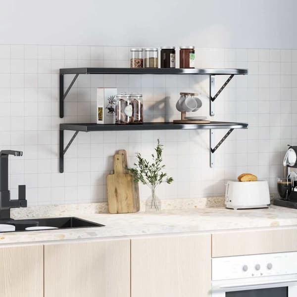 vidaXL Seinätelineet kpl 40x2,5x25 cm musta ruostumaton teräs