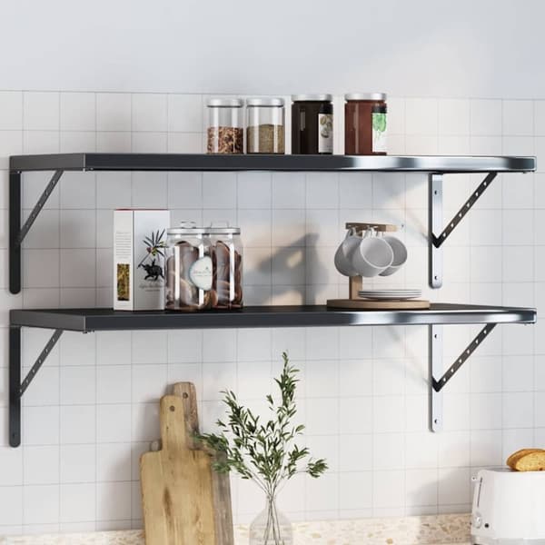 vidaXL Seinätelineet kpl 40x2,5x25 cm musta ruostumaton teräs