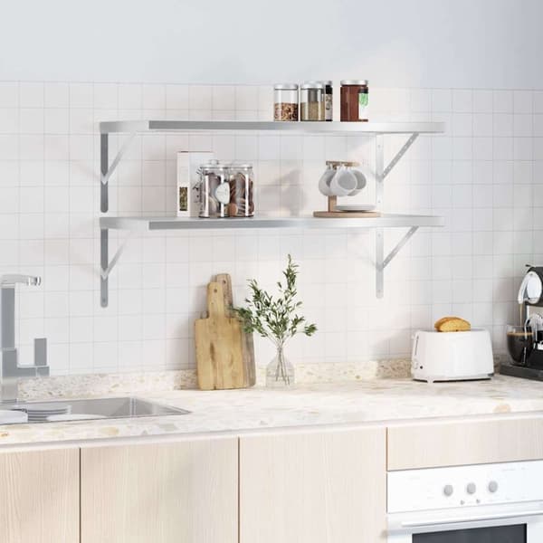 vidaXL Vegghyller 2 stk 100x40x3 cm sølv rustfritt stål