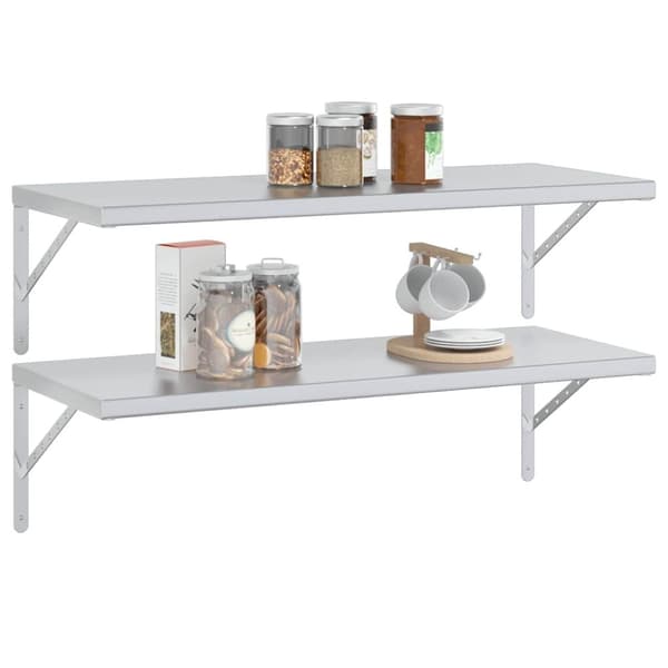 vidaXL Vegghyller 2 stk 100x40x3 cm sølv rustfritt stål