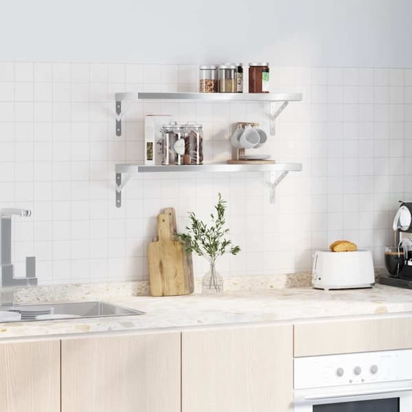 vidaXL Vegghyller 2 stk 75x23,5x3 cm sølv rustfritt stål