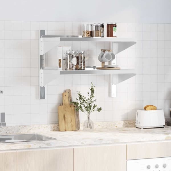 vidaXL Vegghylle 2 etasjer 75x40x60 cm sølv rustfritt stål