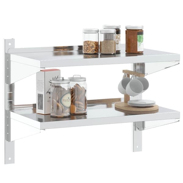vidaXL Vegghylle 2 etasjer 75x40x60 cm sølv rustfritt stål