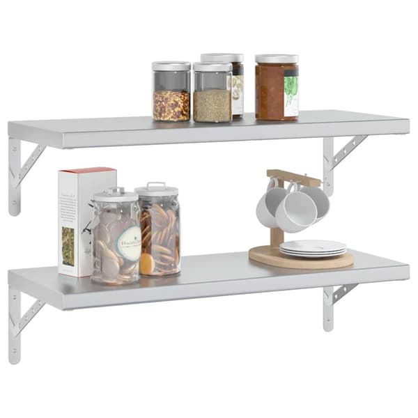 vidaXL Vägghyllor 2 st 75x30x3 cm silver rostfritt stål