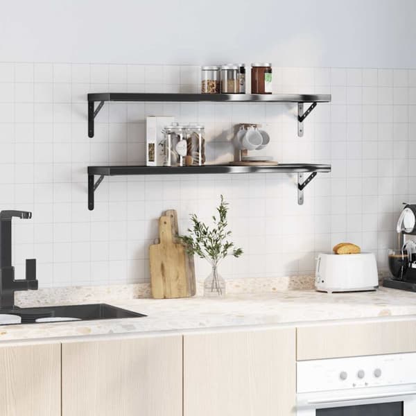 vidaXL Vegghyller 2 stk 100x23,5 cm svart rustfritt stål