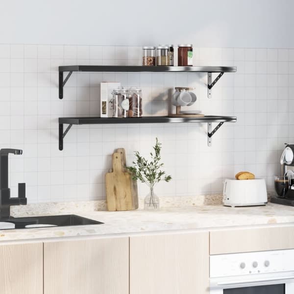 vidaXL Vegghyller 2 stk 100x30 cm svart rustfritt stål