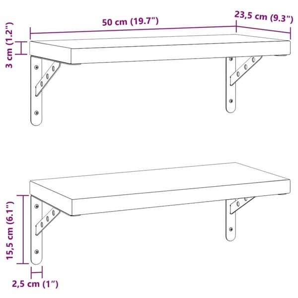 vidaXL Vegghyller 2 stk 50x23,5 cm svart rustfritt stål
