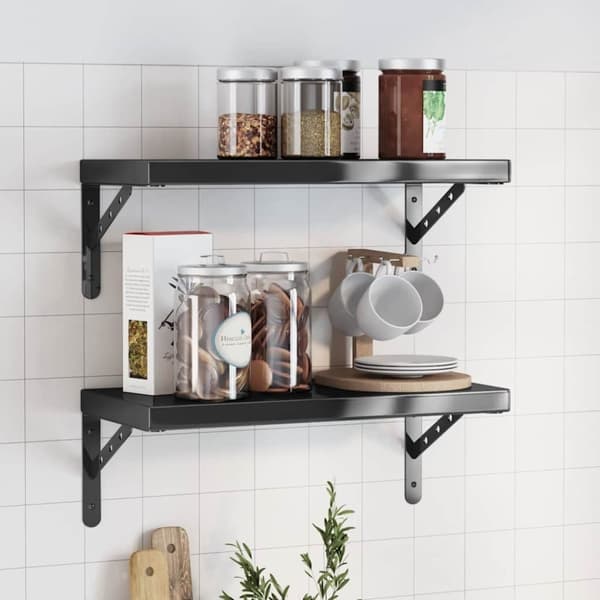vidaXL Vegghyller 2 stk 50x23,5 cm svart rustfritt stål