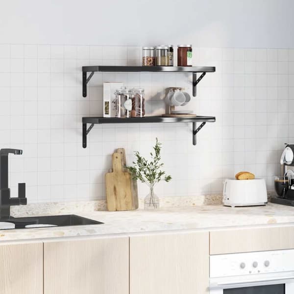 vidaXL Vegghyller 2 stk 75x23,5 cm svart rustfritt stål