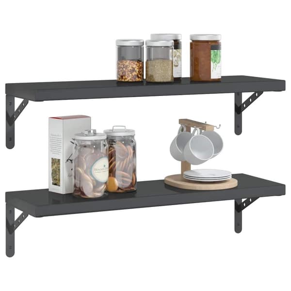 vidaXL Vegghyller 2 stk 75x23,5 cm svart rustfritt stål