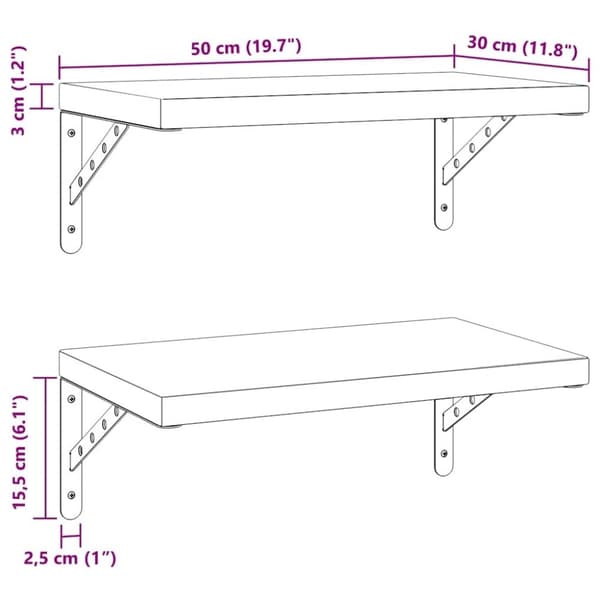 vidaXL Vegghyller 2 stk 50x30 cm svart rustfritt stål