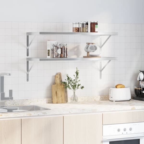 vidaXL Vägghyllor 2 st 100x40 cm silver rostfritt stål