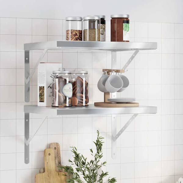 vidaXL Vegghyller 2 stk 50x40 cm sølv rustfritt stål