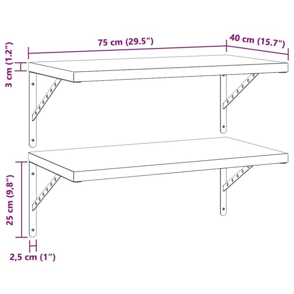 vidaXL Vegghyller 2 stk 75x40 cm svart rustfritt stål