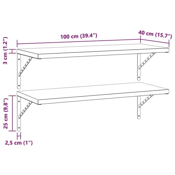 vidaXL Vegghyller 2 stk 100x40 cm svart rustfritt stål