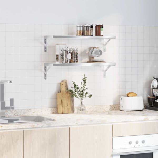 vidaXL Vegghyller 2 stk 75x23,5 cm sølv rustfritt stål