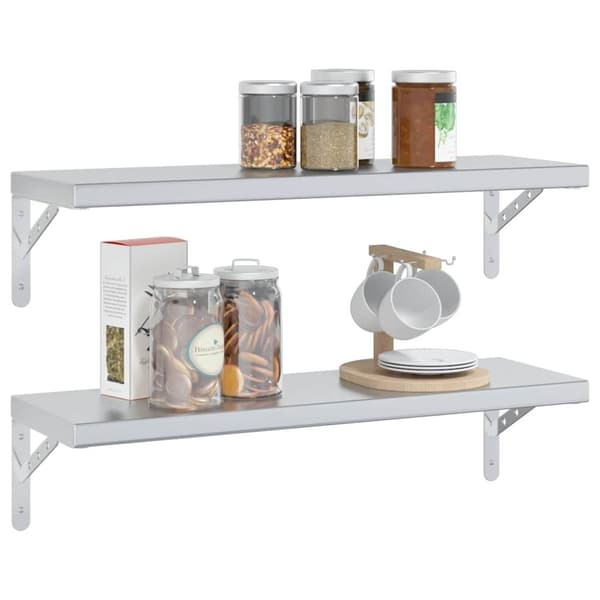 vidaXL Vegghyller 2 stk 75x23,5 cm sølv rustfritt stål