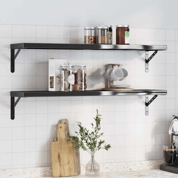 vidaXL Seinähyllyt 2 kpl 100x23,5 cm musta ruostumaton teräs
