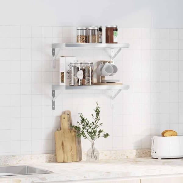 vidaXL Seinähyllyt 2 kpl 50x23,5 cm hopea ruostumaton teräs