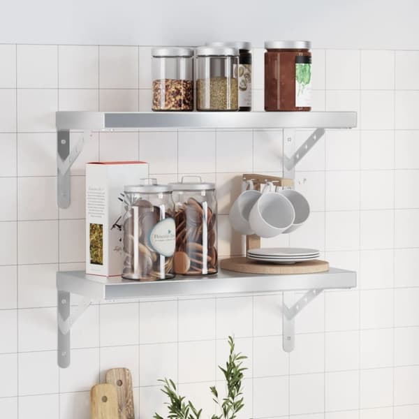 vidaXL Seinähyllyt 2 kpl 50x23,5 cm hopea ruostumaton teräs