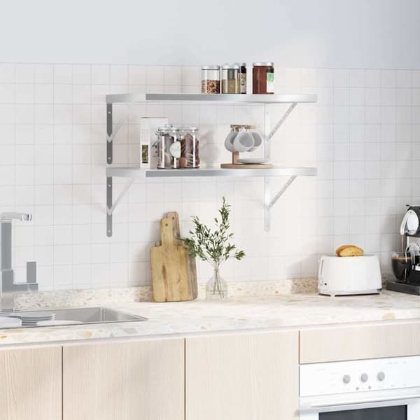 vidaXL Seinähyllyt 2 kpl 75x40 cm hopea ruostumaton teräs