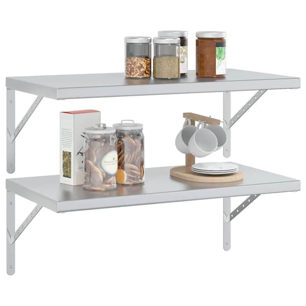 vidaXL Seinähyllyt 2 kpl 75x40 cm hopea ruostumaton teräs