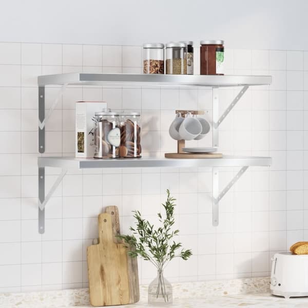 vidaXL Seinähyllyt 2 kpl 75x40 cm hopea ruostumaton teräs